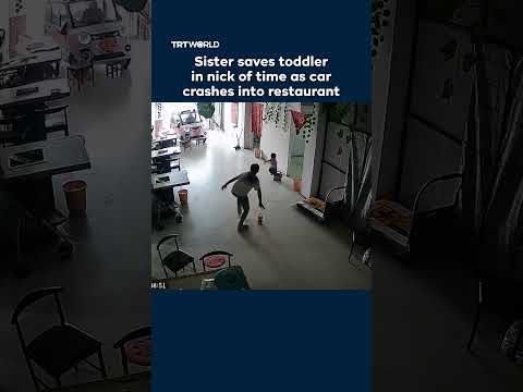 11-year-old sister barely saves toddler as car crashes into restaurant