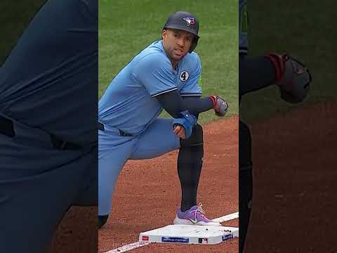 George Springer tagged out after jumping up off the bag 🤯 #Athletics #BlueJays #MLB #Blooper
