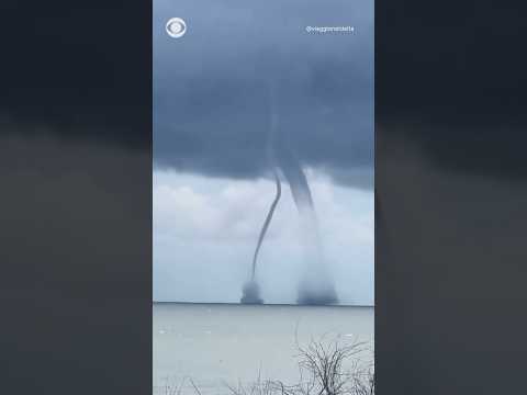 Twin waterspouts swirl into one off Italy’s Po River Delta #shorts