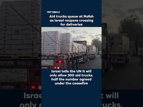 Aid trucks queue at Rafah crossing as Israel limits daily aid to Gaza