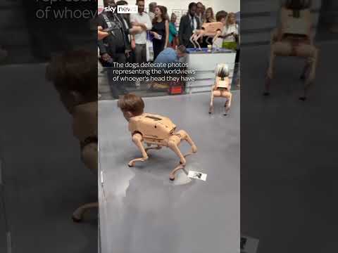 Billionaires’ heads on photo-defecating robotic dogs art installation grabs attention