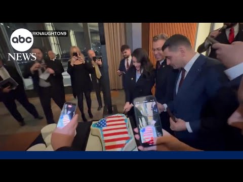 Republicans cut Greenland-shaped cake with American flag at Kennedy Center party