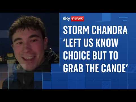 Storm Chandra forces family to commute by canoe