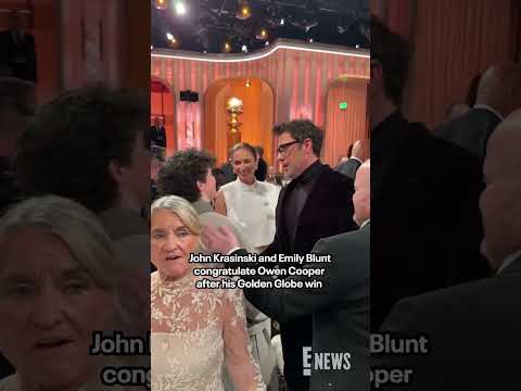 John Krasinski and Emily Blunt congratulate Owen Cooper after his #GoldenGlobes win. #AwardsSeason