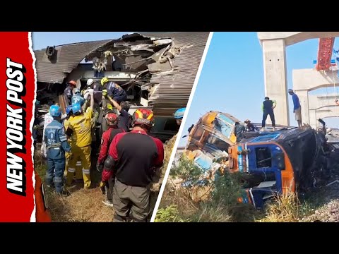 Carnage After Crane Plunges onto Train in Thailand, Trapping Passengers in Wreckage