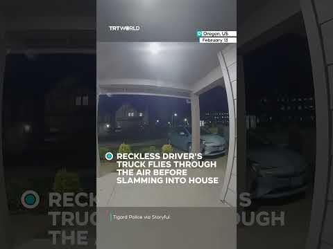 Reckless driver’s truck flies through the air and before slamming into house
