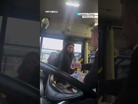 Turkish bus driver distributes water to passengers for iftar
