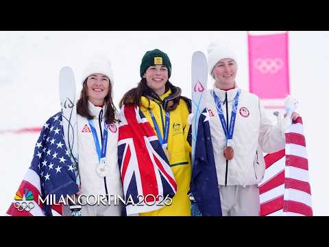 USA’s Jaelin Kauf, Liz Lemley accept medals in dual moguls | Winter Olympics 2026 | NBC Sports