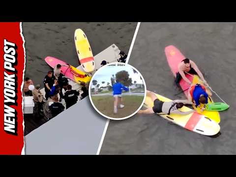 MOMENT Fleeing Suspect is Caught by Officers in Paddleboards