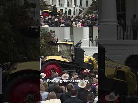 Watch Moment Trump Stops Speech to Admire New Golden Tractor #shorts