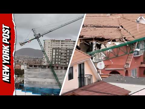 Terrifying Moment Massive Crane CRUSHES Homes After Collapsing in Chile