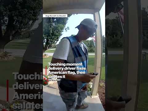 Touching Moment Delivery Driver Fixes American Flag, Then Salutes It #shorts