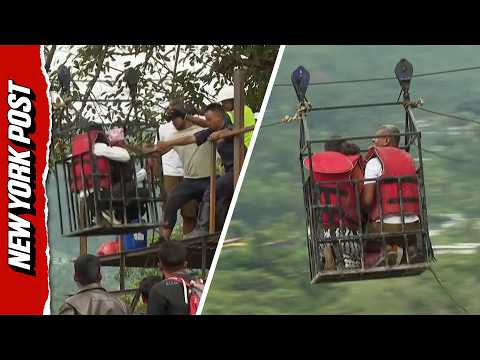 Nepal Army Sets Up Zip Line to Help Survivors Cross Trishuli River After Catastrophic Floods
