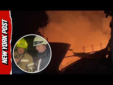 Russia Drone Strike Sparks Massive Fire at Kyiv Food Plant