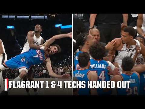 FLAGRANT 1 & 4 TECHNICALS 😳 NBA Opening Night gets HEATED between the Thunder & Spurs | NBA on ESPN