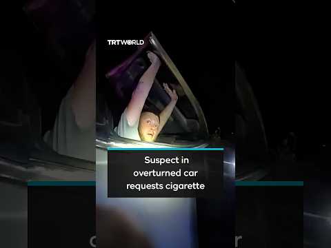 Suspect in overturned car requests cigarette during arrest