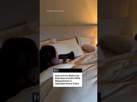 🎶 Rise and shine. 🎶 Kylie Jenner wakes up Stormi and Aire with a megaphone. (🎥:YouTube/Kylie Jenner)