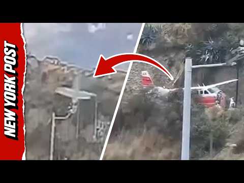 Security Footage Captures Dramatic Moment Bank Plane Overshoots Runway and Lands on Road